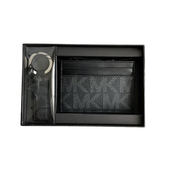 Michael Kors Card Holder With Matching Key Ring Black Monogrammed Jet Set - Picture 1 of 9